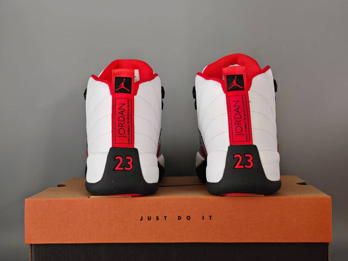 Air Jordan 12 Retro White & Varsity Red Elephant Print Sneakers